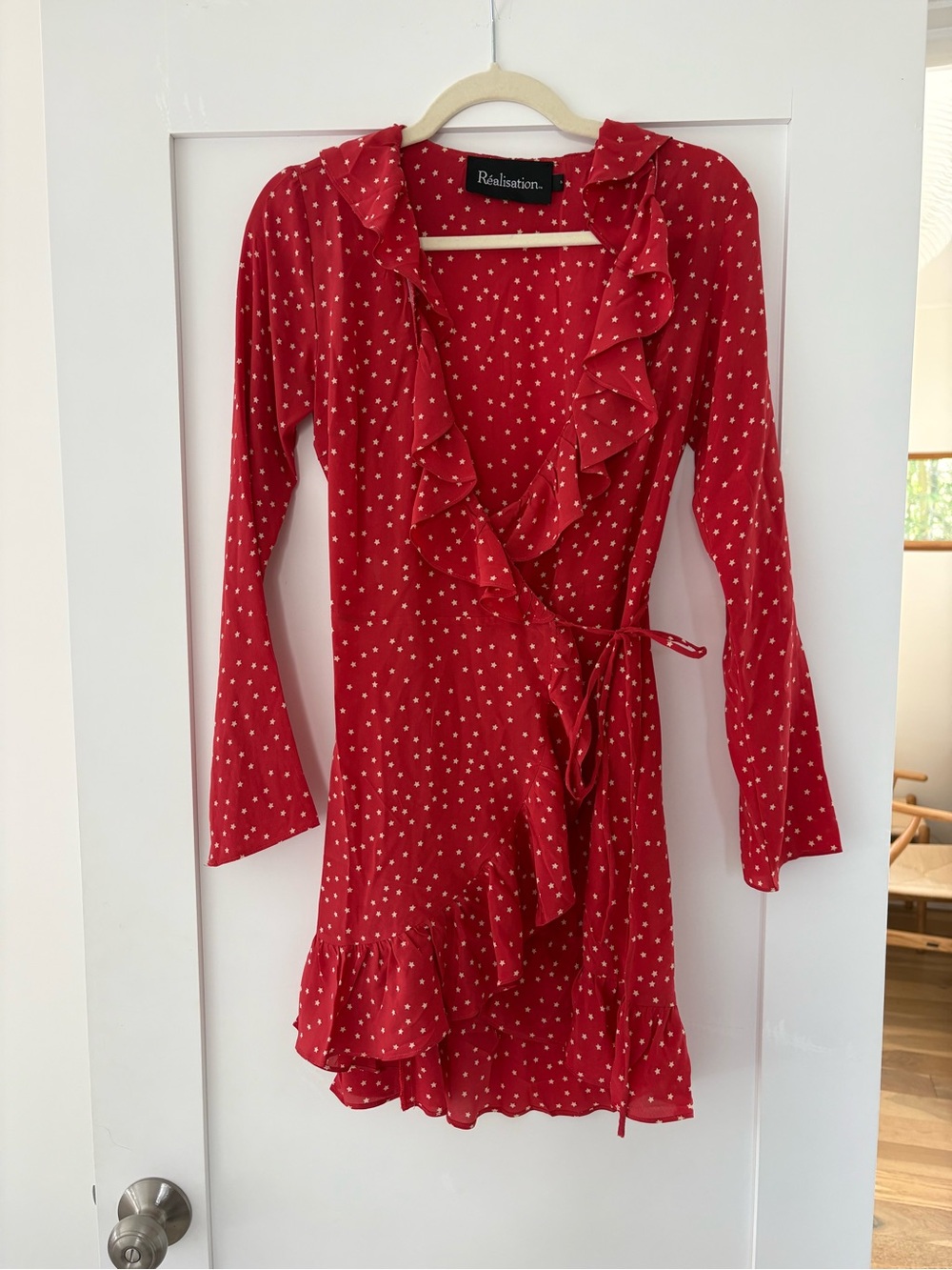 Realisation Par Red Star Print Ruffle Mini Dress - Picture 4 of 8